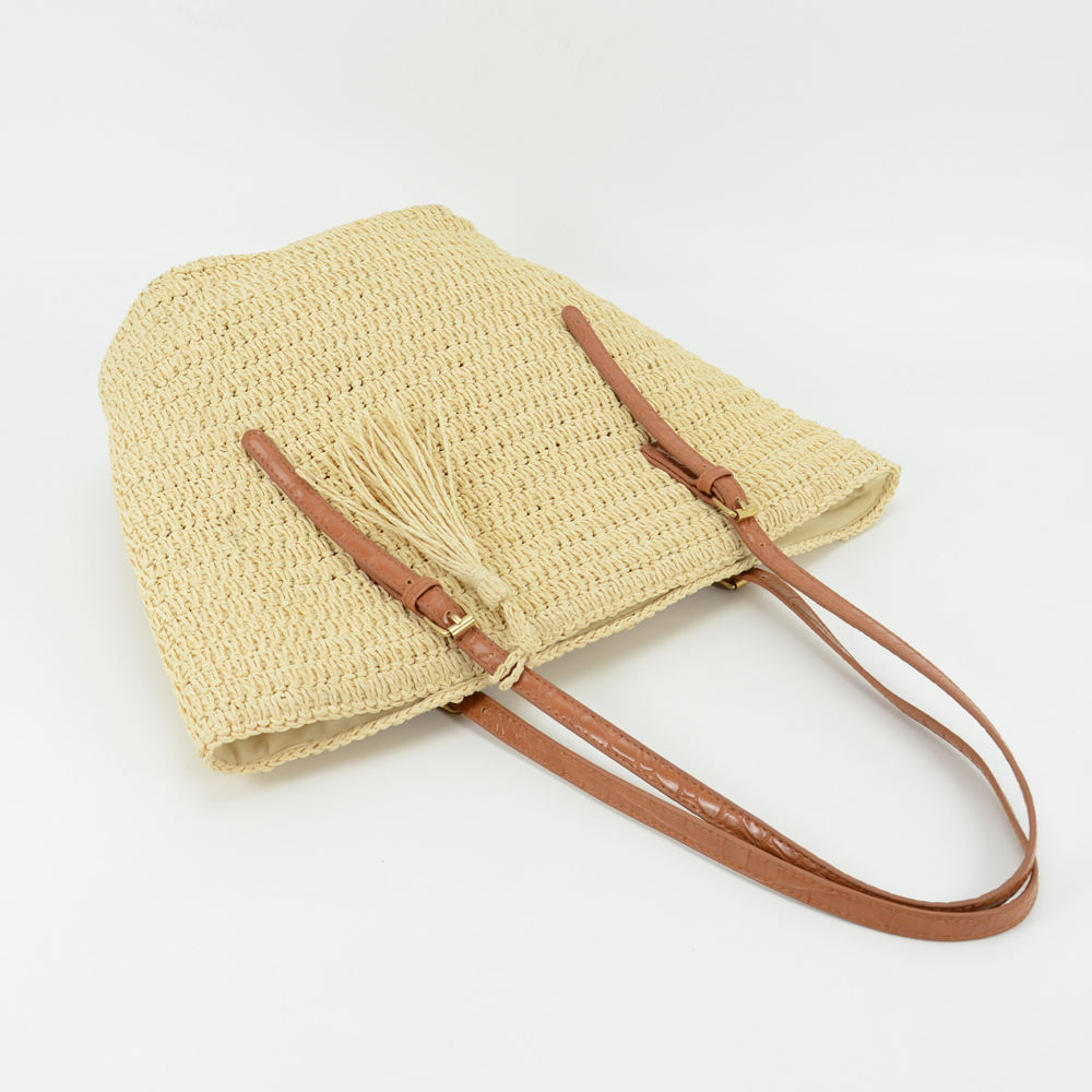 定制手工夏季时尚针织沙滩条纹手提包大彩色草包钩针肩包 - buy rasta