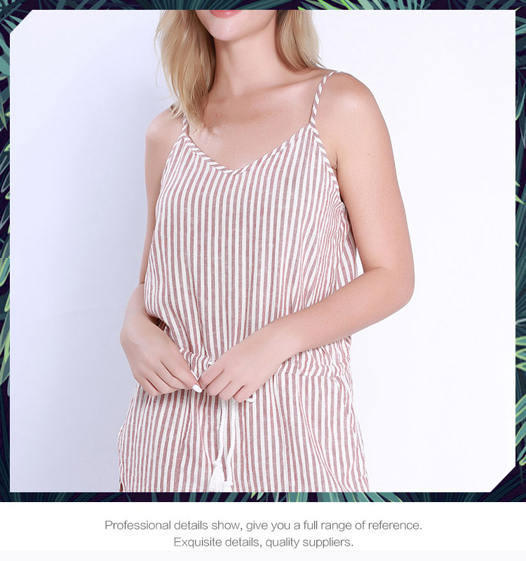 Women<i></i><i></i>'s V Neck linen Sleeveless casual stripe jumpsuit
