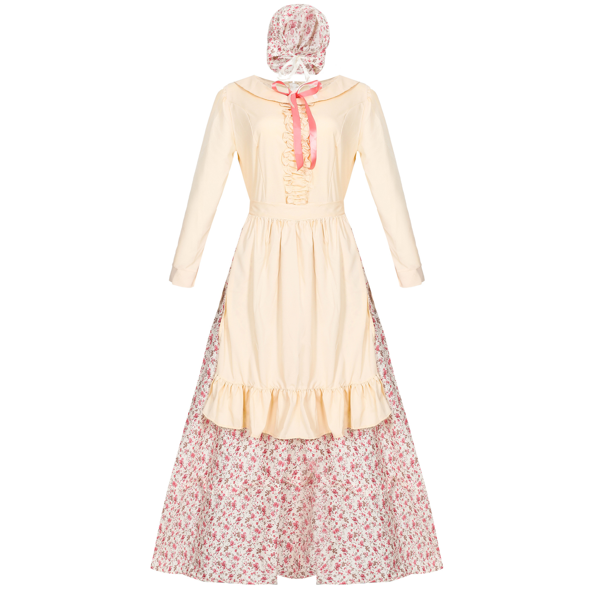 Kids Girls Halloween Victorian Colonial Dress Cosplay Costume Rural Dress Apron