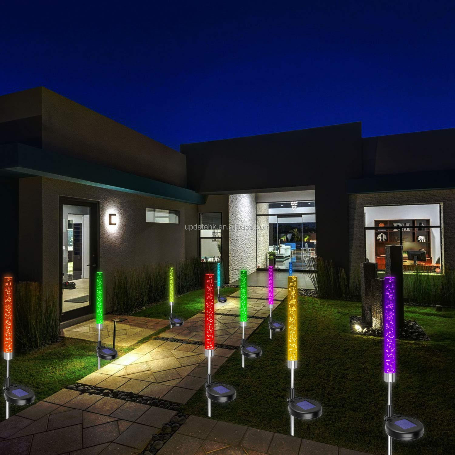 花园太阳能户外气泡管棒丙烯酸 rgb 多色变化桩通道灯