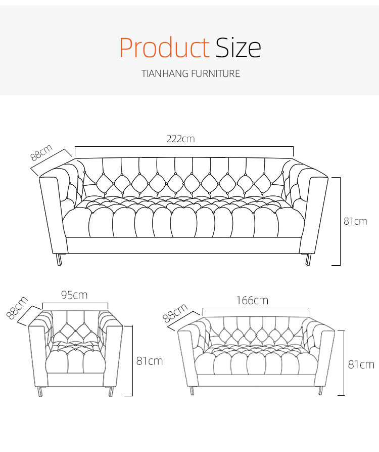 Luxury Velvet Tufted Chesterfield Living Room Sofa Set With Competitive Price