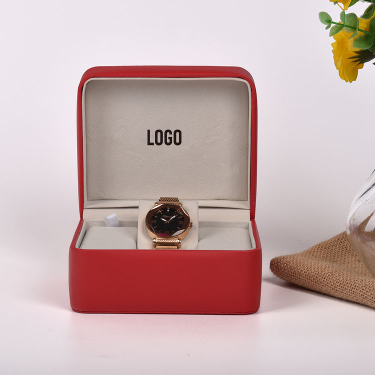 Caixa de presente de couro de couro vermelho personalizado de luxo por atacado