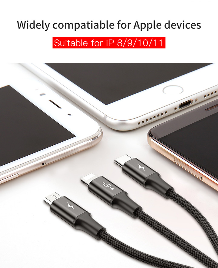 Extreme Speed Series 3 in 1 data cables Micro+Lightning+Type-C interface 3A 1.2M