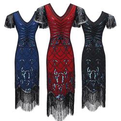 Mulheres Arte Deco Tassel Festa de Casamento V Pescoço Fino Vestido De Melindrosa