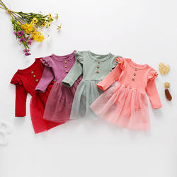 Wholesale Infant Boutique Clothing Newborn Baby Dresses Girls Baby Ribbed Ruffled Dresses Baby Ribbed Romper Dress