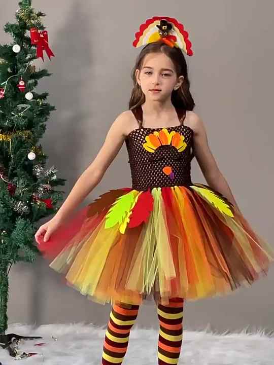 2024 New Update Fall Sleeveless Dress With Headband Kids Turkey Festival  Party Clothing Thanksgiving Tutu Dress for Girls