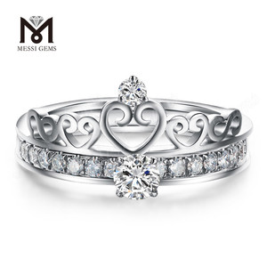 Free Shipping High-end 18K White Gold Jewelry 6.5mm Moissanite Two In One Moissanite Crown Engagement Wedding Ring