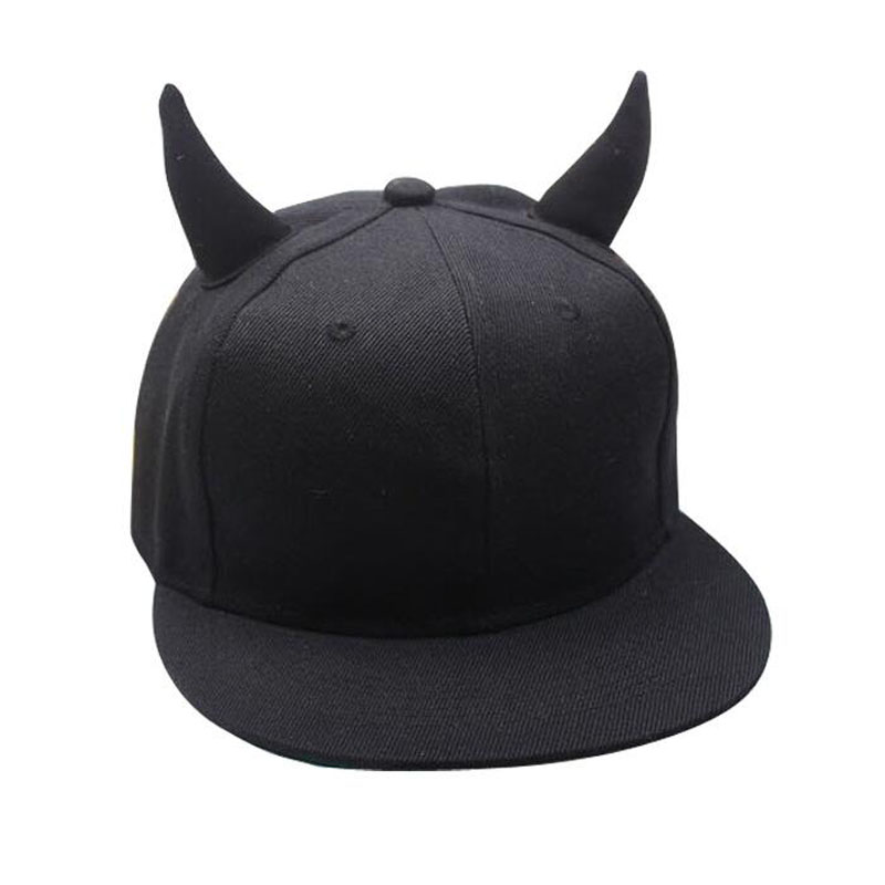 Horns Cap Men Women Baseball Cap Brim Straight Black Snapback Hat With Ears Kids Girls Boys Female Running Hip Hop cap