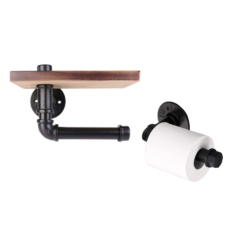 Дом держатель для туалетной бумаги с деревенский деревянный полка и чугуна с шаровидным графитом