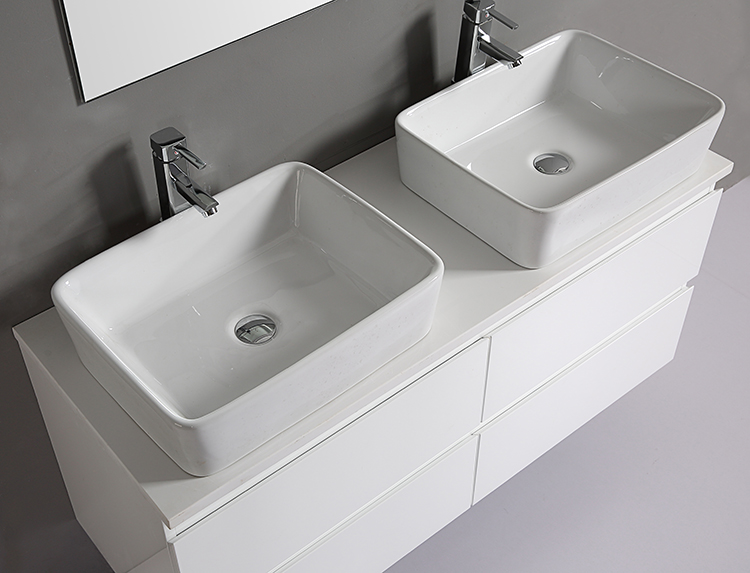 High gloss white pu painting bathroom cabinet double sink bathroom vanity