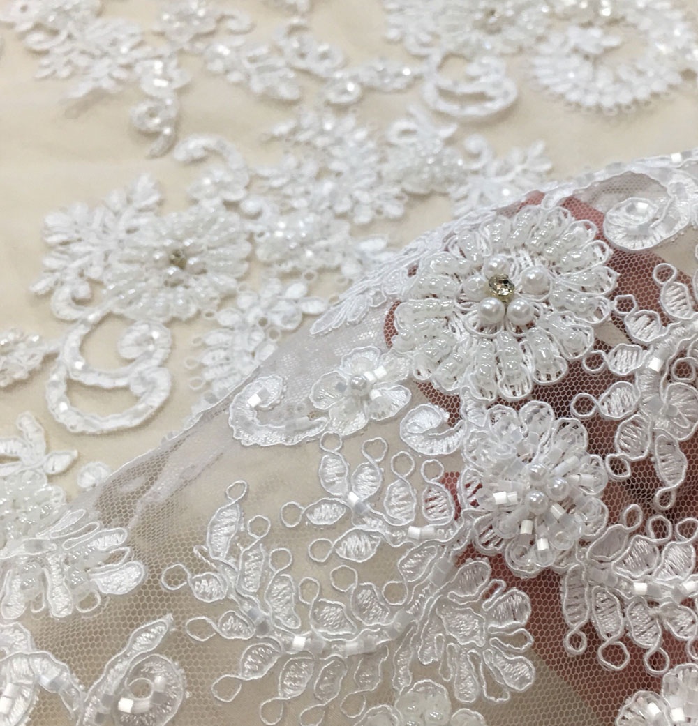 Высококачественная ткань для свадебного платья со сверхтяжелым шнурком, кружевная ткань с ручной вышивкой из бисера и камней, текстильная кружевная ткань 19812 #