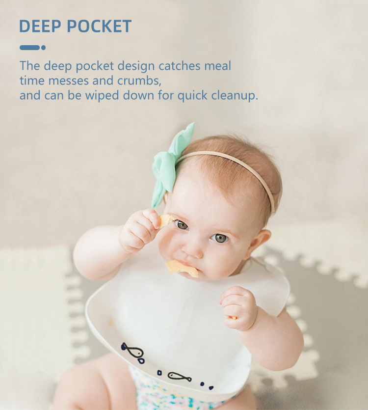 2022 Amazon Hot Sale Food Grade Wodoodporne silikonowe śliniaczki dla niemowląt Hurtownia z kieszenią Catcher 3