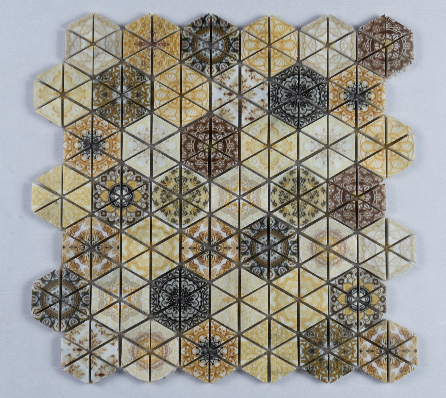 Yellow Artificial Hexagonal Stone Mosaic Marble Mosaics Stone Wall Mosaic Inkjet Printing