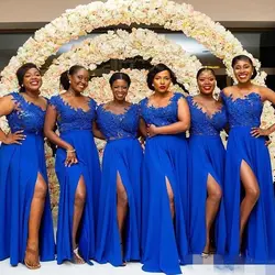 Royal Blue Front Split Bridesmaid Dresses Lace App