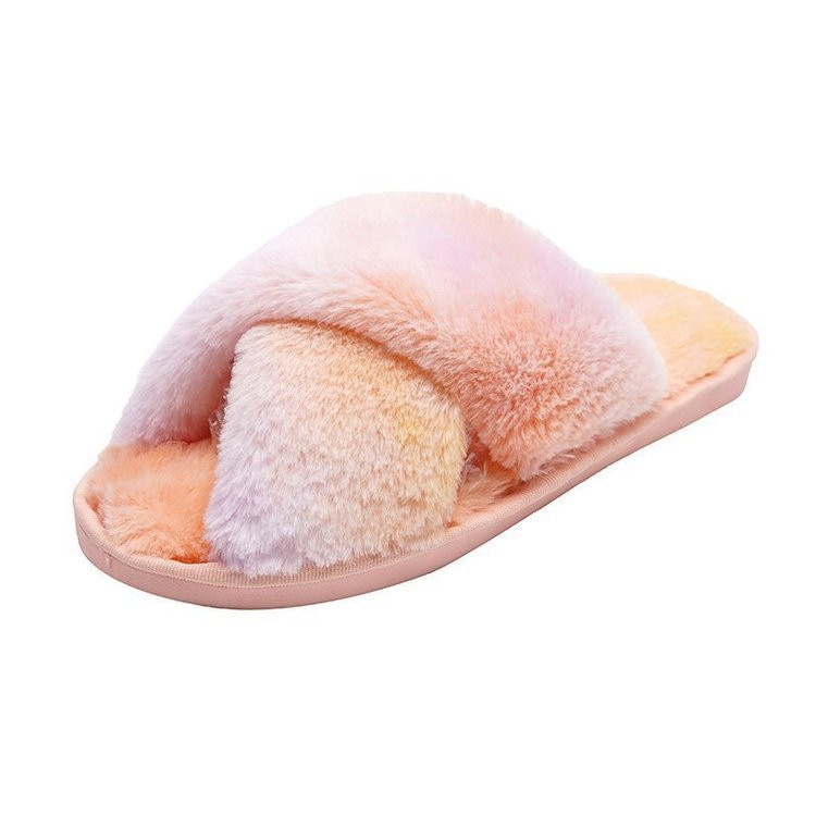 Indoor House Furry Slippers Women Winter Warm Shoes Slides Plush Flat Slipper