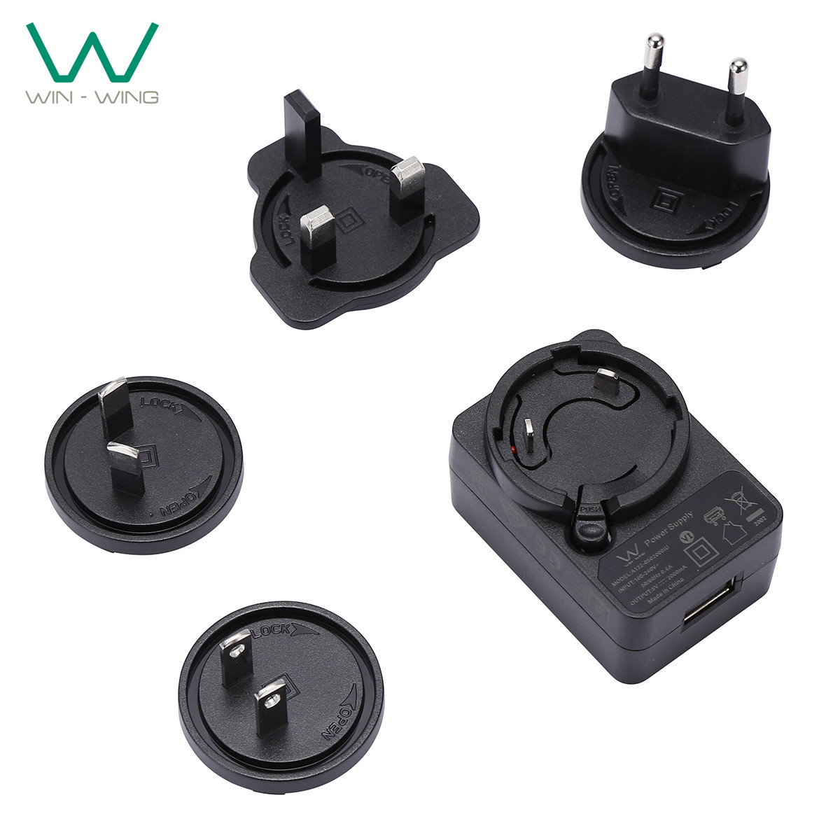 USB-адаптер питания со сменной вилкой, 5 В, 2 А, 10 Вт, UL62368 CE GS FCC SAA C-TICK KC PSE