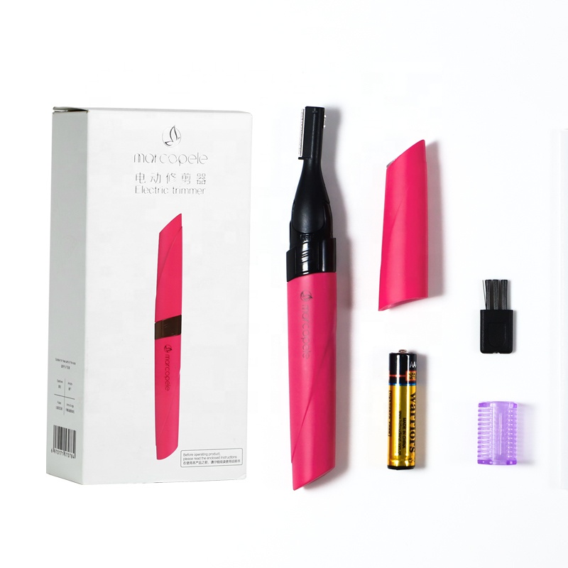 Соответствует оригиналу производителя женская обувь розового цвета из нержавеющей стали аккумуляторной батареи пластикового материала для бровей Эпиляторы для бровей Триммер головка для бритвенного станка