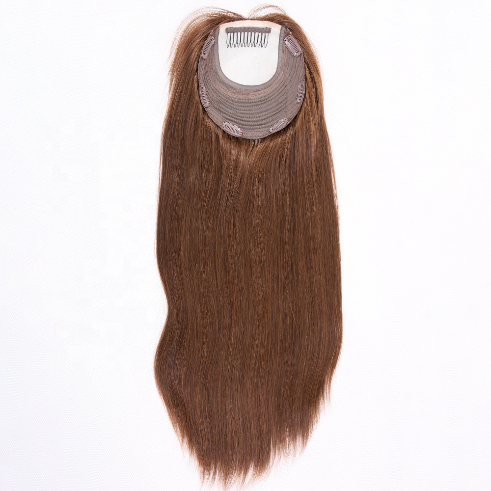 brown color 4# 22 inch virgin european human hair hair toppers full ends weft section topper with silk base toppers