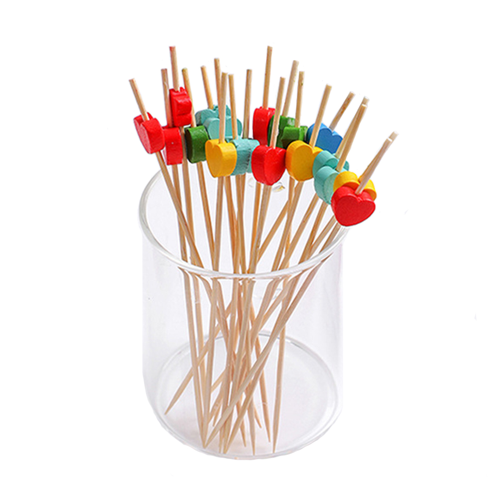 LG078 оптовая продажа, 100 упаковок, креативные бамбуковые палочки для фруктов в форме сердца, одноразовые украшения для зубочисток и коктейлей для дома и бара