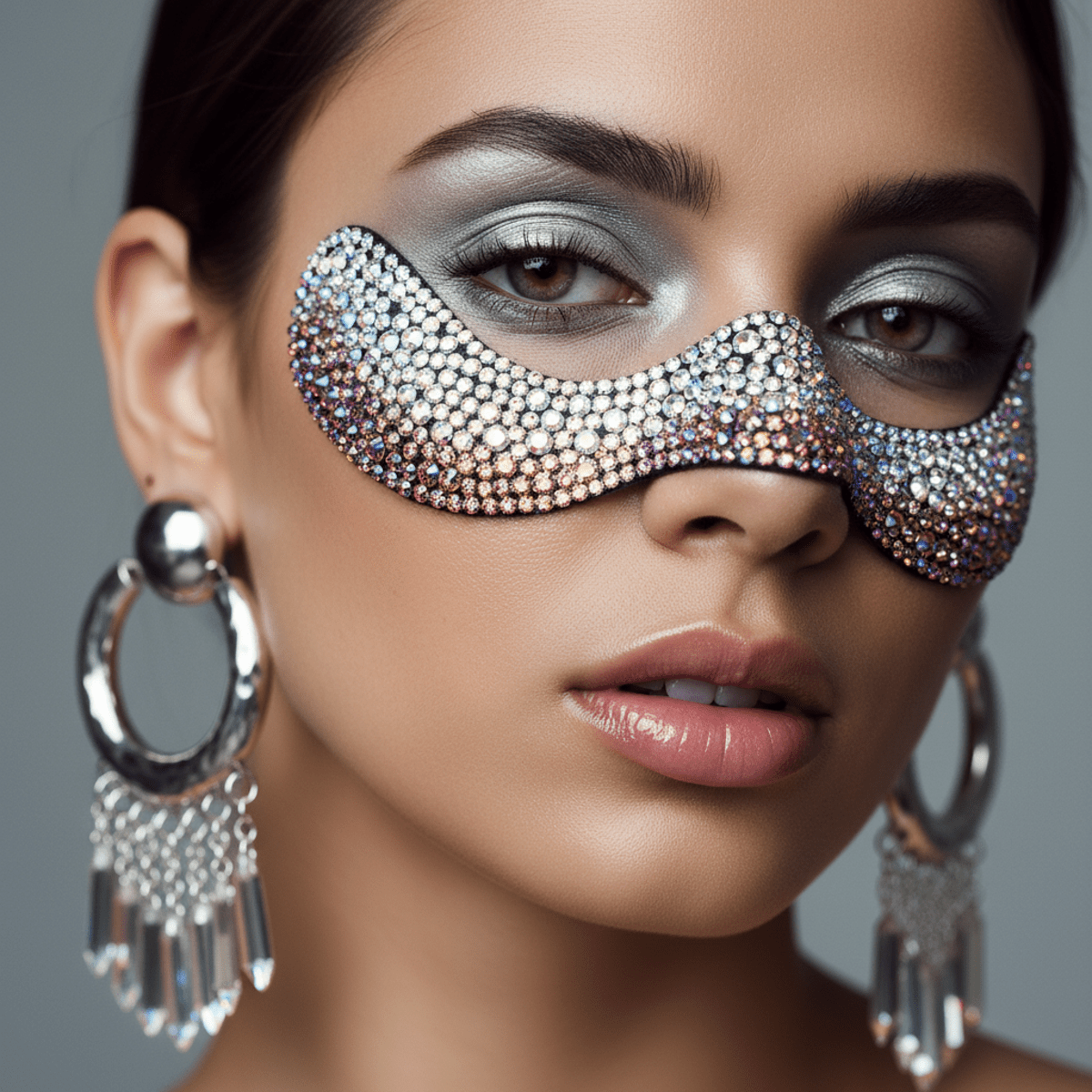 Close-up portrait of a person with a shimmering rhinestone bandaid on their nose.