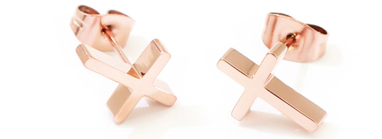 Cheap Wholesale Women Accessories Fashion Jewelry Stainless Steel Custom 18K Rose Gold Plated Simple Cross Stud Earring