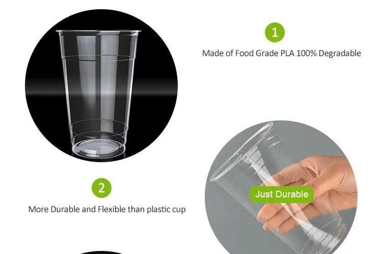 100% 미생물에 의해 분해된 퇴비성 플라스틱 PLA 투명컵