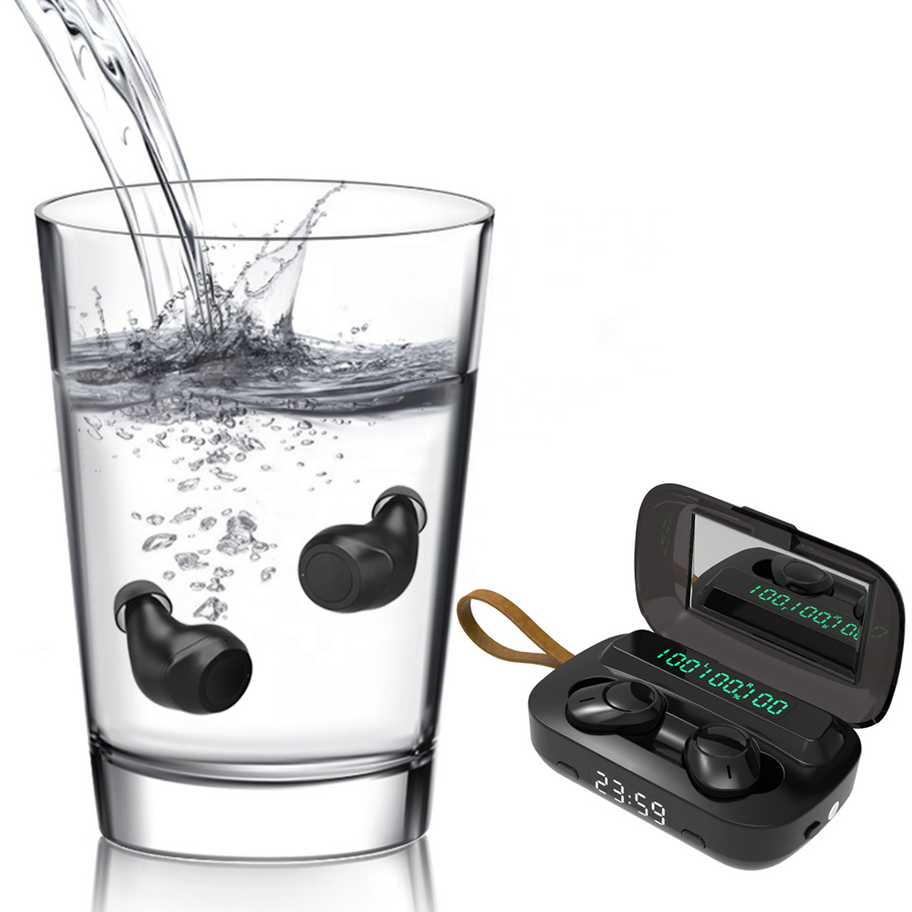 Водонепроницаемые IPX7 5,0 беспроводные наушники, басовые беспроводные наушники, портативные спортивные наушники с шумоподавлением и зарядной коробкой