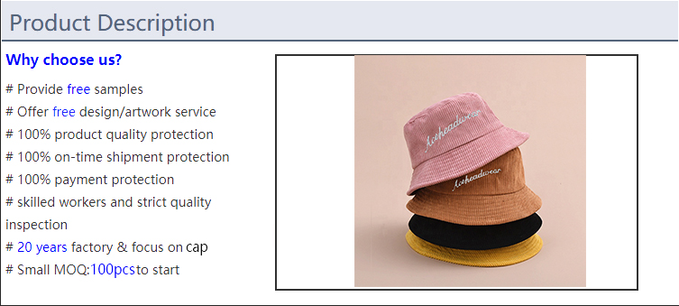 Small Order Custom Fitted Corduroy Bucket Hat
