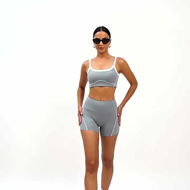 Wholesale Women's S-XL High Impact Sports Bra and No Front Seam Gym Shorts  Breathable 2PCS Color Contrast Yoga Clothing