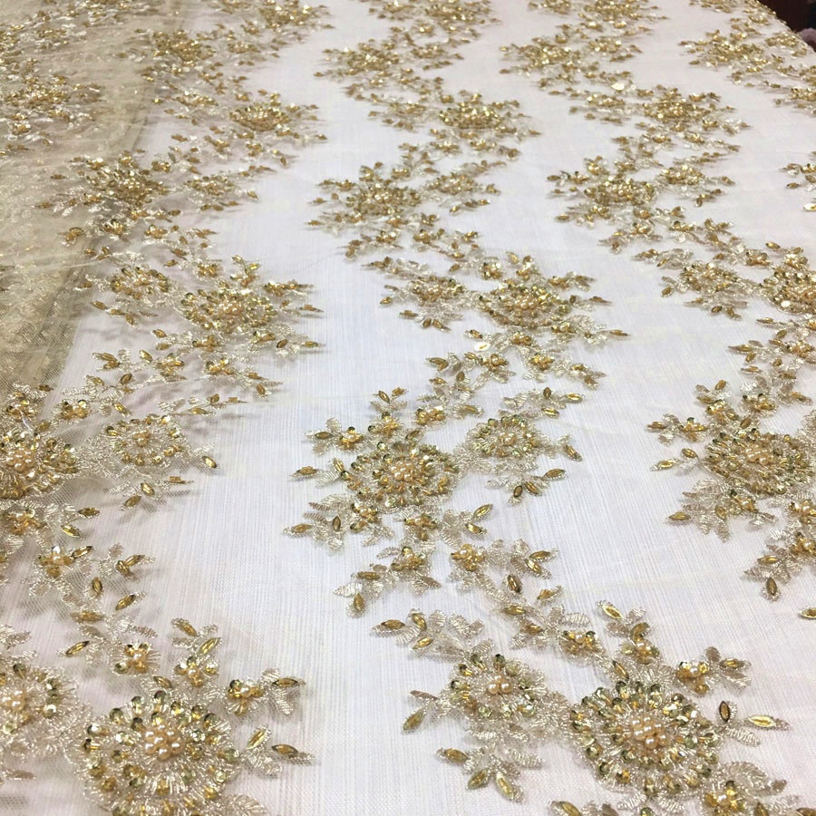 Лидер продаж, кружевная ткань с металлической вышивкой, украшенная бисером, с блестками, для вечернего платья