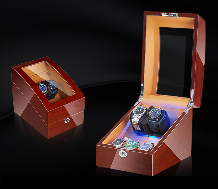 Black Orbit Watch Case with 2 Rotation Seats 3 Storage 5 Watches White PU leather Inside MDF Wooden Automatic Watch Winder Box