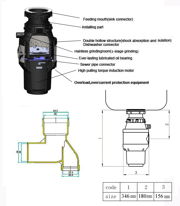 Major Kitchen Appliance 1/2hp Kitchen Sink Waste Disposal Machine Food Waste Grinder