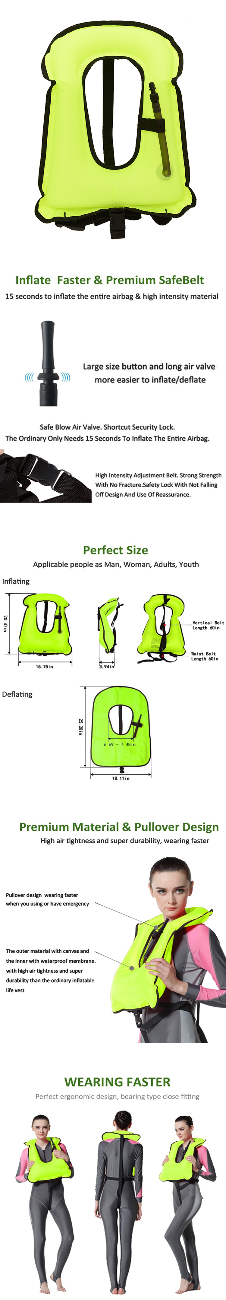 product-750-4310 210 Denier Nylon TPU Diving Equipment Self Inflatable Life Jacket,Inflatable Life Snorkel Vest.