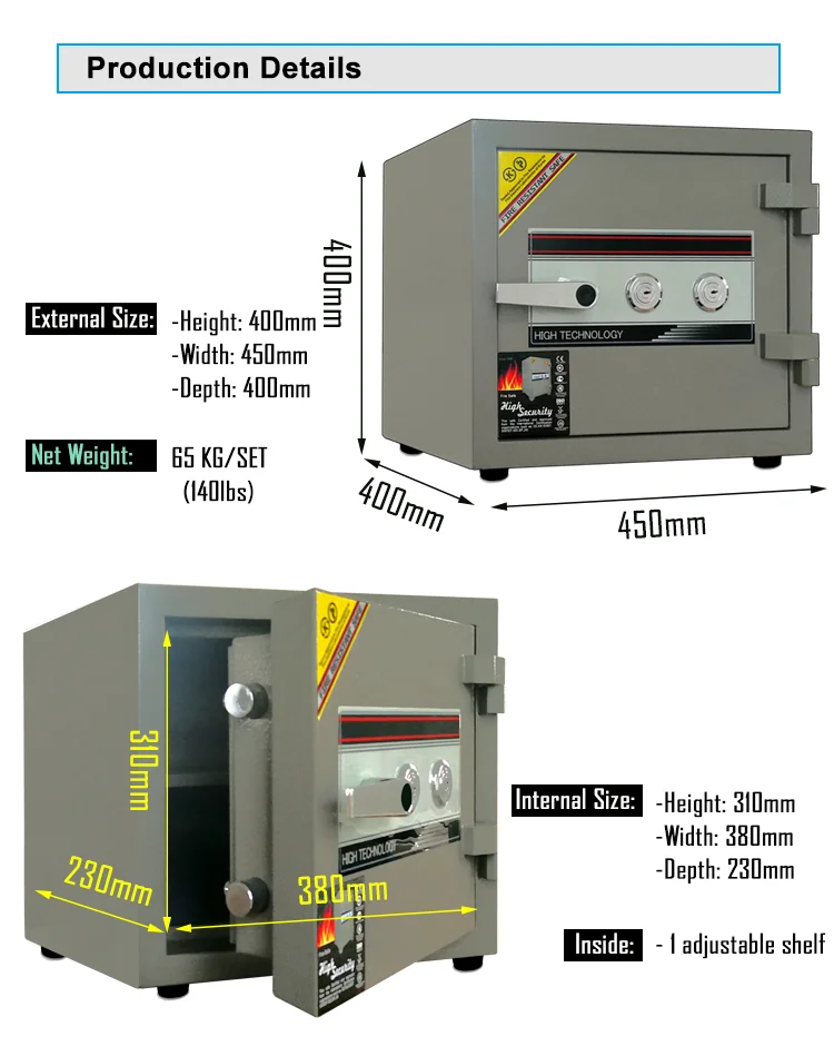 (F-400 )Double key fire resistant safe/mechanical wholesale safe/Fireproof home safe