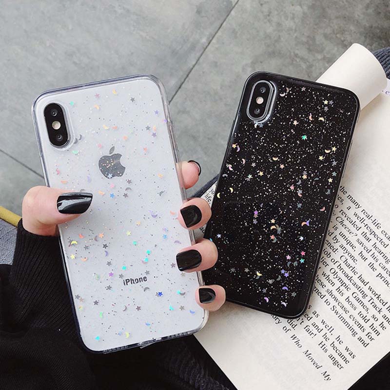 Glitter Phone Case For iPhone 11 Case 11 Pro XS Max XR X 6 6s 7 8 Plus Love Heart Star Sequins Soft Bling Clear Cover Capa