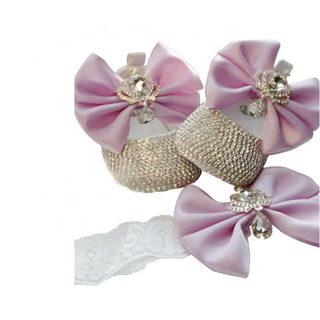 Бутик Bling новорожденный подарок горный хрусталь Красивая обувь для девочек мягкая подошва детская обувь с короной Ювелирный Комплект повязки на голову