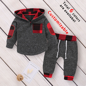 Kids Infant Toddler Baby Boys Girls Hoodie Outfit Plaid Pocket Sweatshirt Jackets Shirt+Pants Fall and Winter Clothes Set