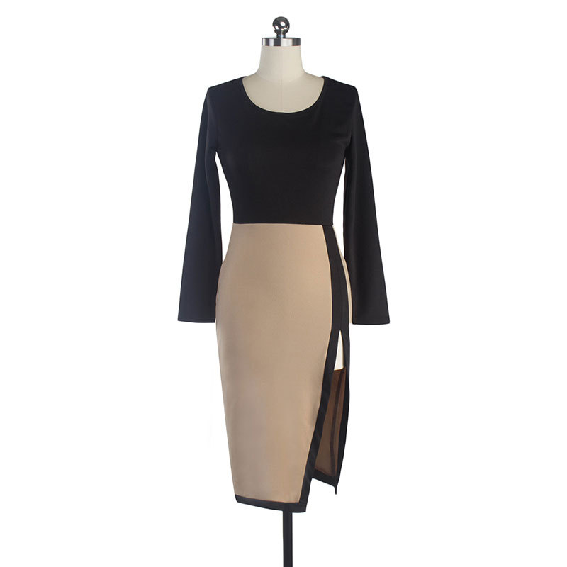 2018; Осенняя элегантная обувь для женщин, из кусков, облегающее, для работы в офисе, платье с длинными рукавами с разрезами по бокам обтягивающая одежда платья карандаш A148