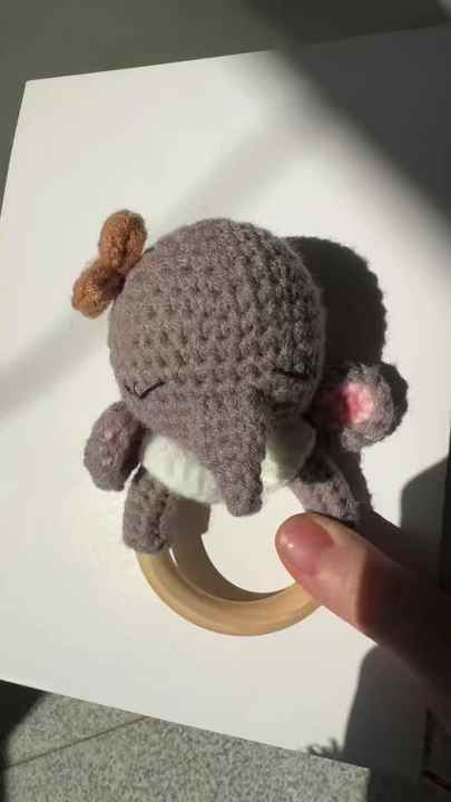 Newest Hand-Crocheted Plush Elephant Rattle with Wooden Ring Baby ...
