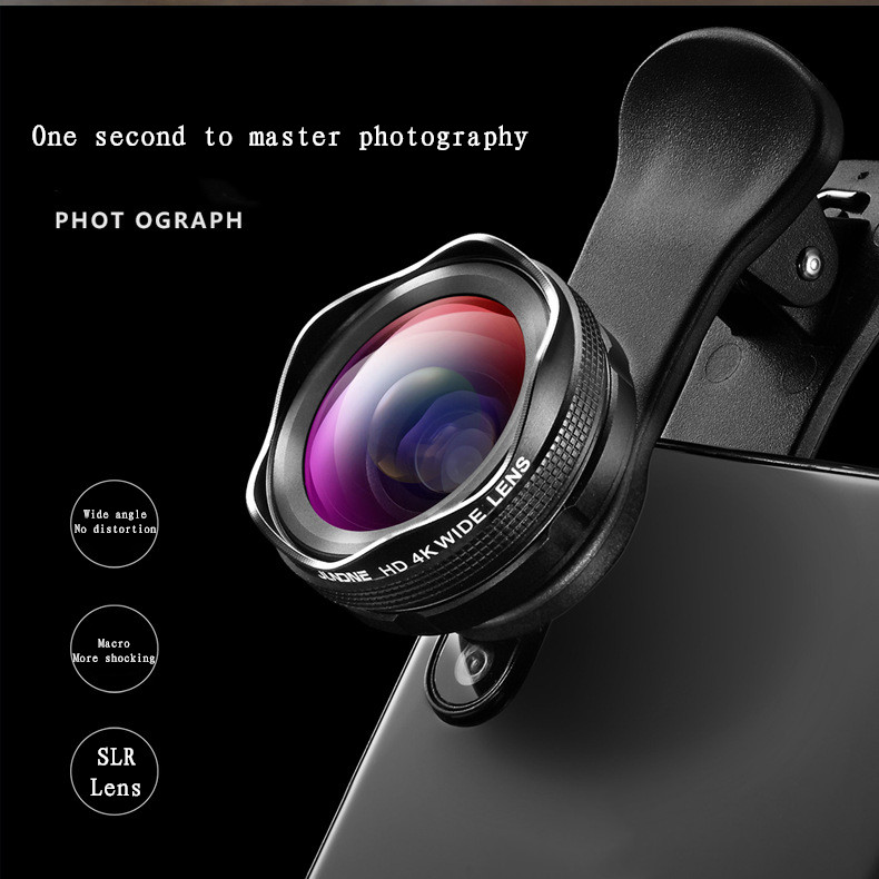 Универсальный широкоугольный оптический объектив для селфи с зажимом для SLR и мобильного телефона, два в одном, без искажений и виньетирования