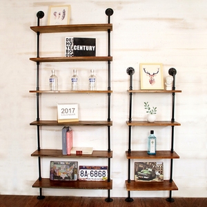 Industrial Retro Black Ceiling Mounted Shelf Open Bookshelf Hanging Wall 2 Layer Iron Pipe Shelf Home Decor