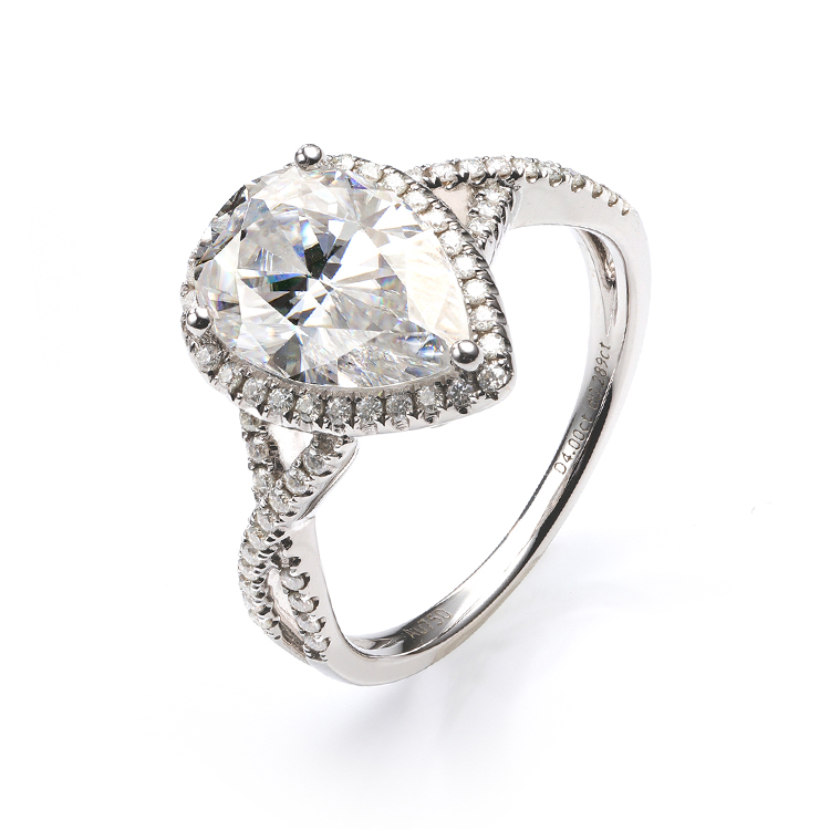 AAA GEMS 4CT Custom Moissanite Diamond Engagement Ring 18K Pure Gold Brilliant Pear Cut Wedding Ring Design