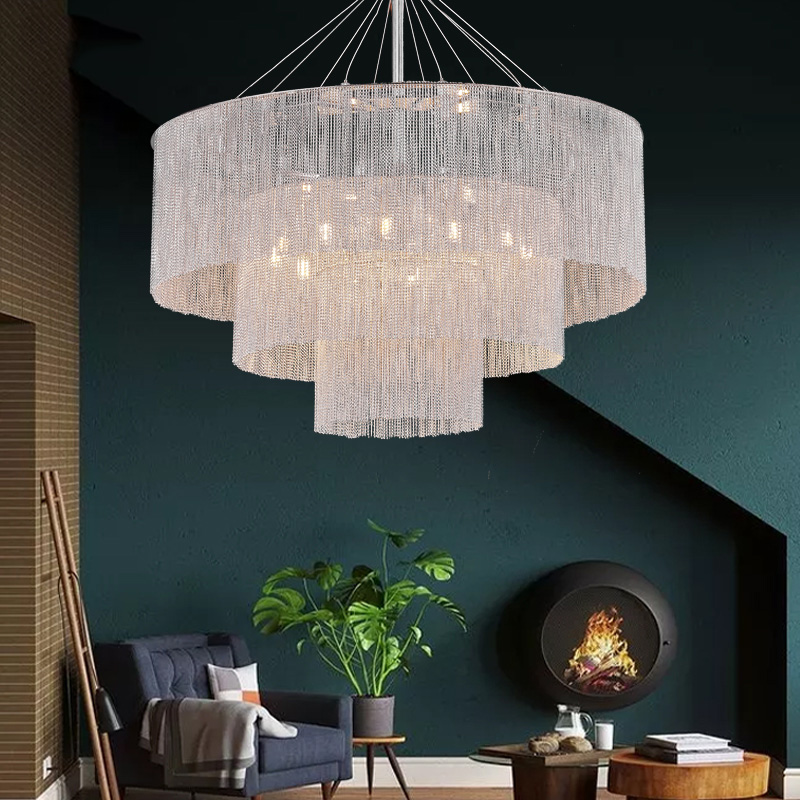 Post-Modern Light Aluminum Chain Tassels hotel Lobby moder Living Room Chandelier