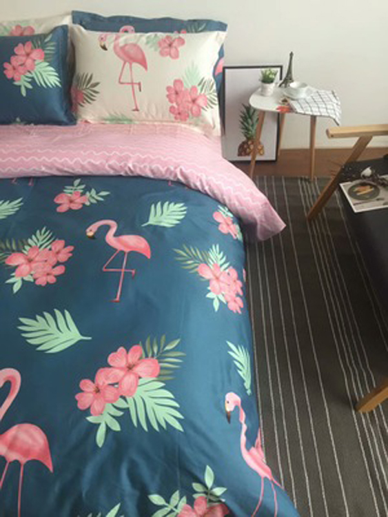 Factory Direct Nordic Small Fresh Flamingo Cotton Bedding Set 4 Pieces Quantity Home Textile Bed Sheet Duvet Cover Bedding Set