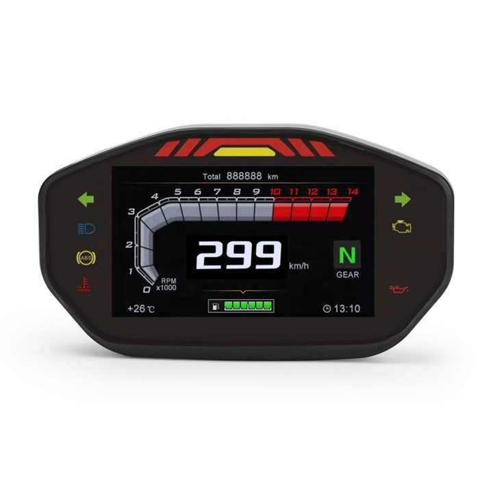 Reddragonfly LCD Digital Speedometer Tachometer – 299 Km/h, 14000 RPM, Motorcycle EFI, MPH/KMH Display