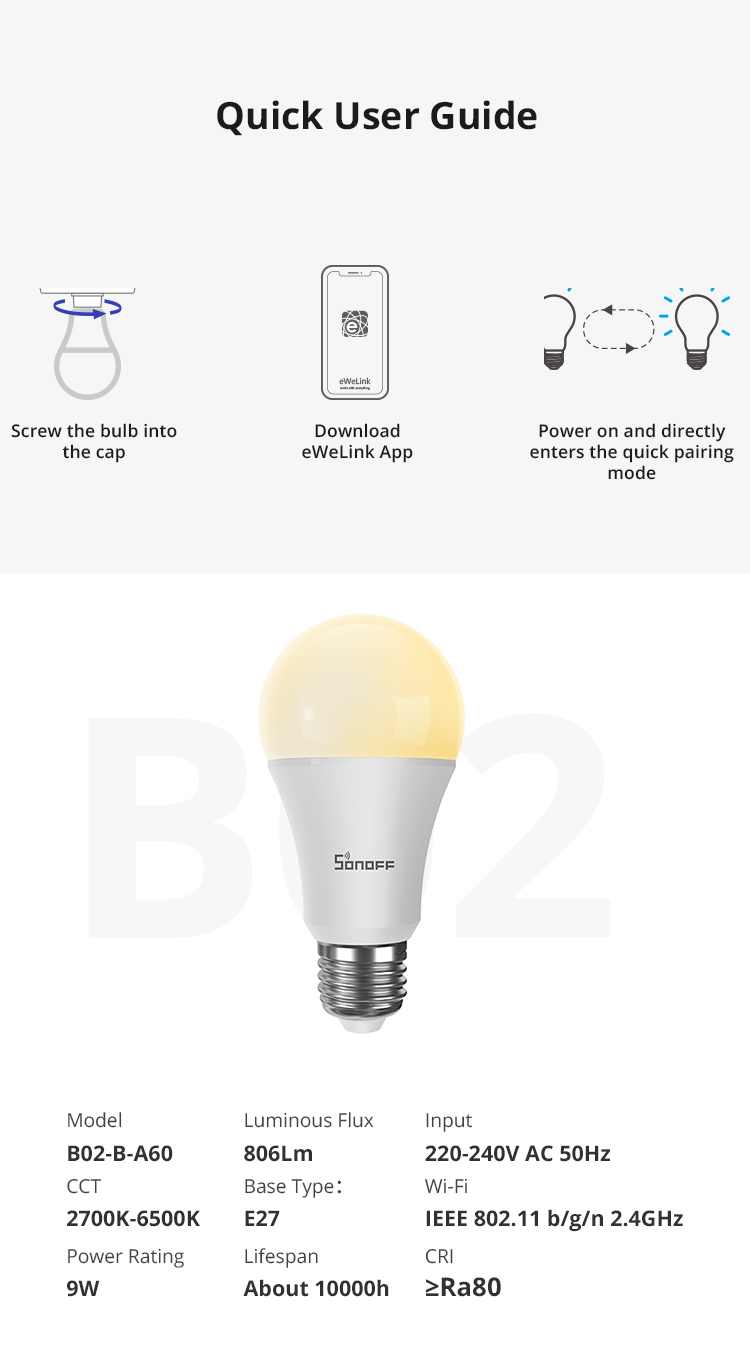 SONOFF B05-BL A60  WiFi Smart e27 LED RGB Bulb Lighting Support Smart Dimmer Color Changing