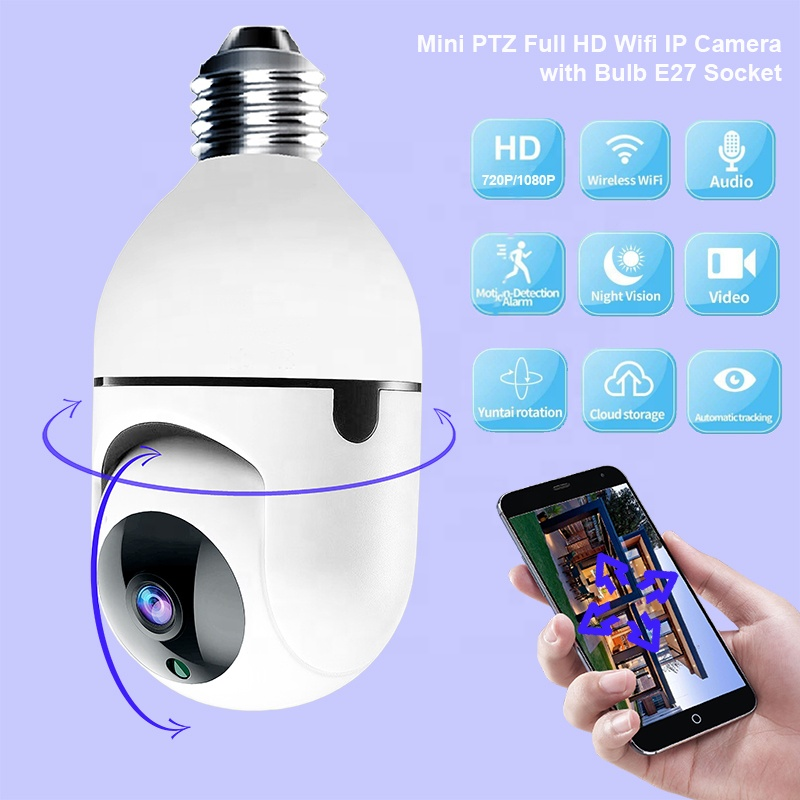 Mini PTZ Full HD Wifi lp Camerawith Bulb E27 Socket