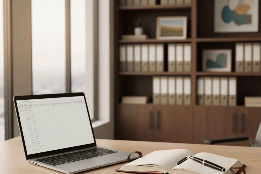 Warmly lit desk with laptop, notebook, and recorder representing thoughtful legacy planning for enduring partnerships