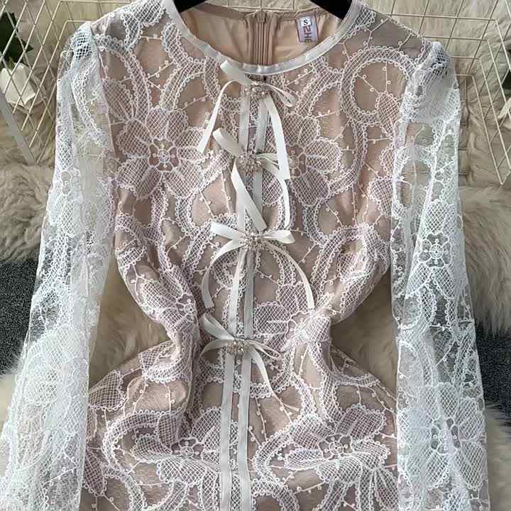 ZT1401 Women's Elegant Mid-Aged Lace Dress Fall New French Senior