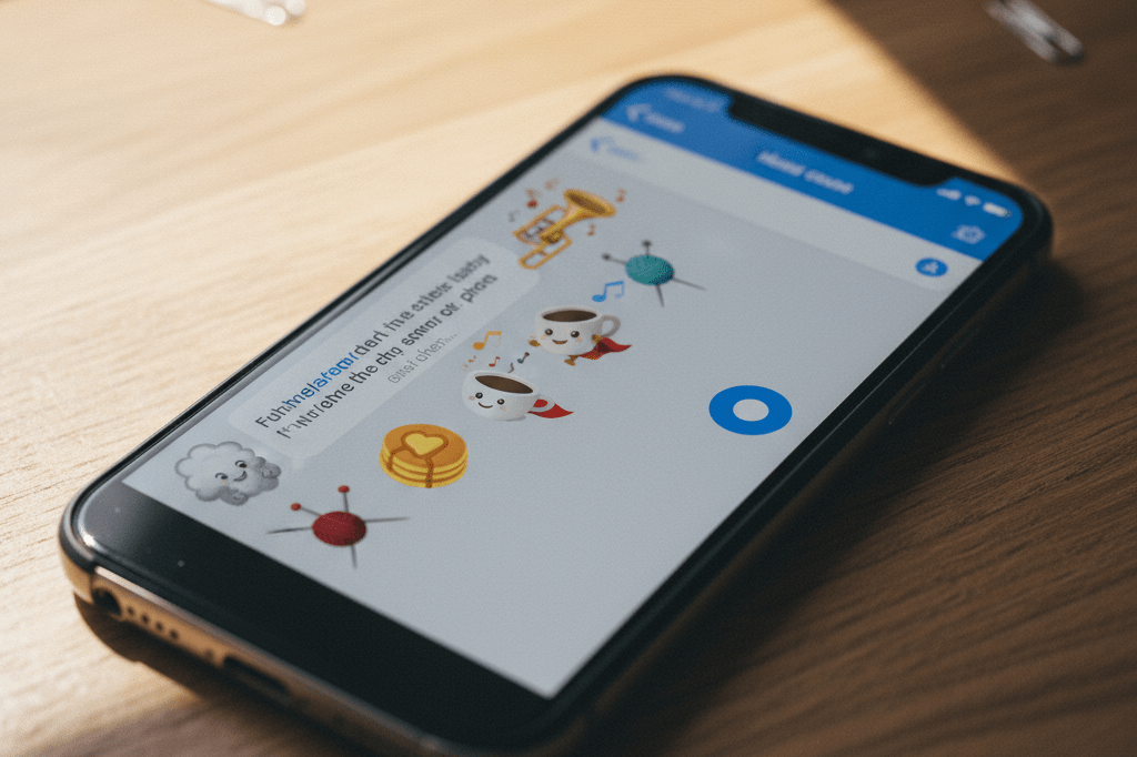 Close-up view of a smartphone screen displaying various new emojis under natural lighting, symbolizing modern business communication tools